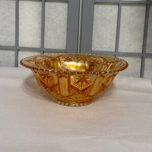 Vintage Imperial Carnival Glass Bowl: Marigold Star & File Pattern - Footed base